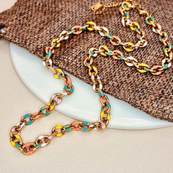 Free People Colorful Enamel Gold Chain Statement Necklace - Picture 2 of 6
